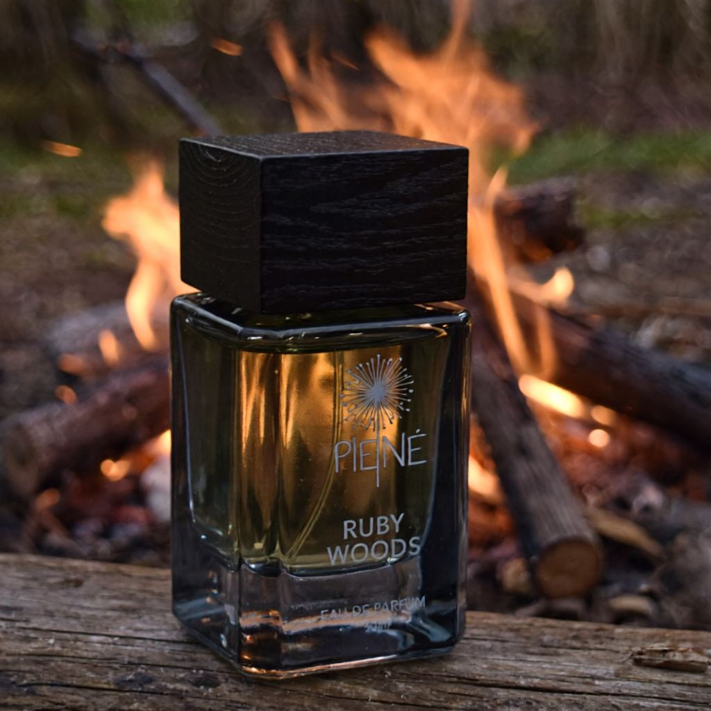 Ruby Woods perfume bottle – woody amber fragrance with red fruits and spice, unisex perfume