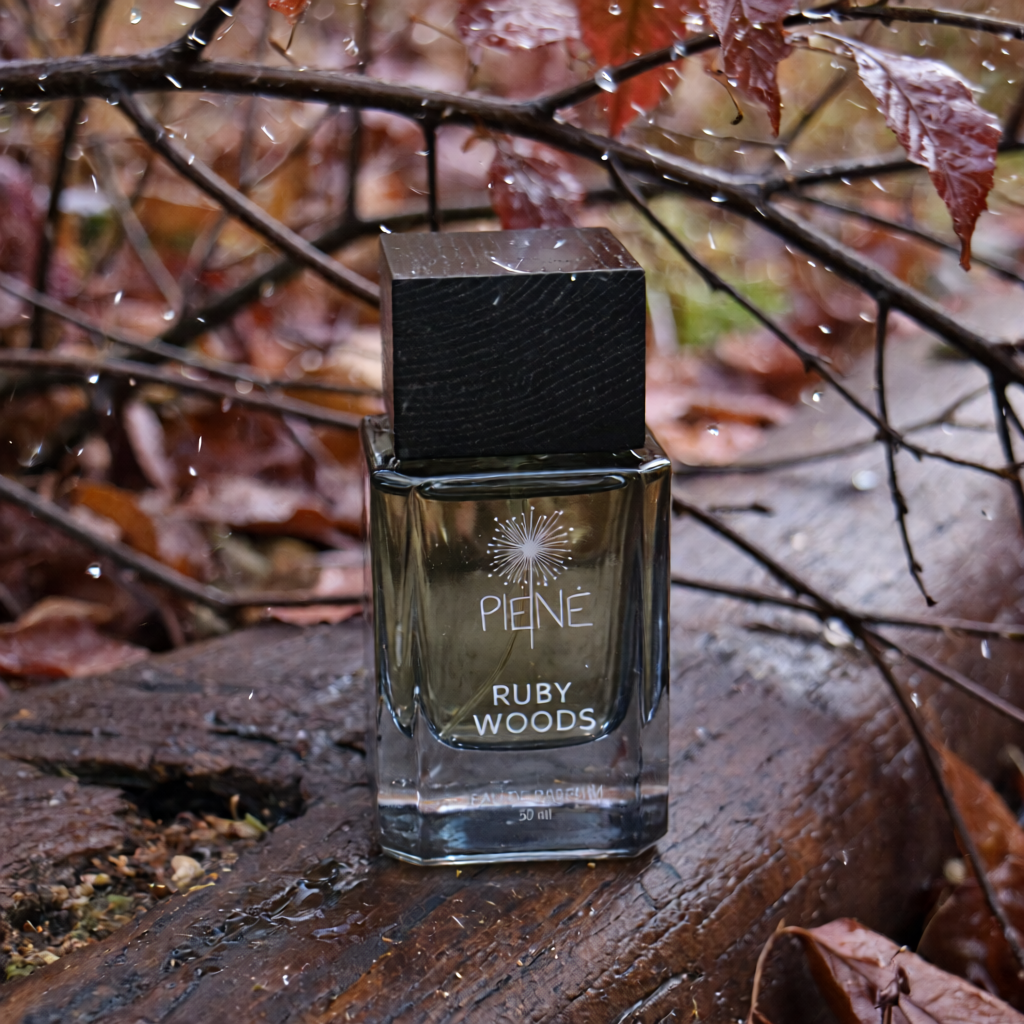 Ruby Woods perfume bottle – woody amber fragrance with red fruits and spice, unisex perfume