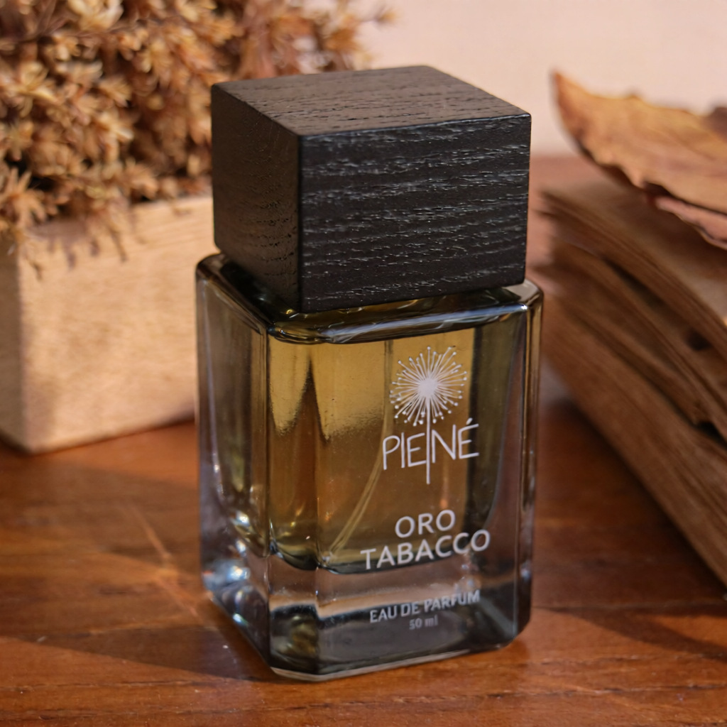 Oro Tabacco perfume bottle – spicy tobacco and vanilla fragrance Oro Tabacco unisex perfume – warm amber and sandalwood scent Luxury artisan perfume – Oro Tabacco Eau de Parfum
